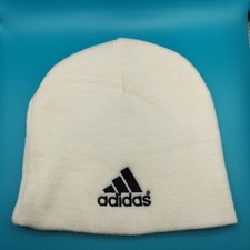 Vintage Adidas Beanie Hat Made in Taiwan Cream Logo 3 Stripe Y2K Rare Winter Cap