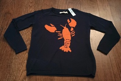 Loft XS Petite Adorable Navy Blue Red Lobster soft Knit Sweater Long Sleeve NWT