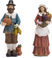 Thanksgiving Fall Harvest Pilgrim Couple Figurine Statue Table Centerpiece Decor