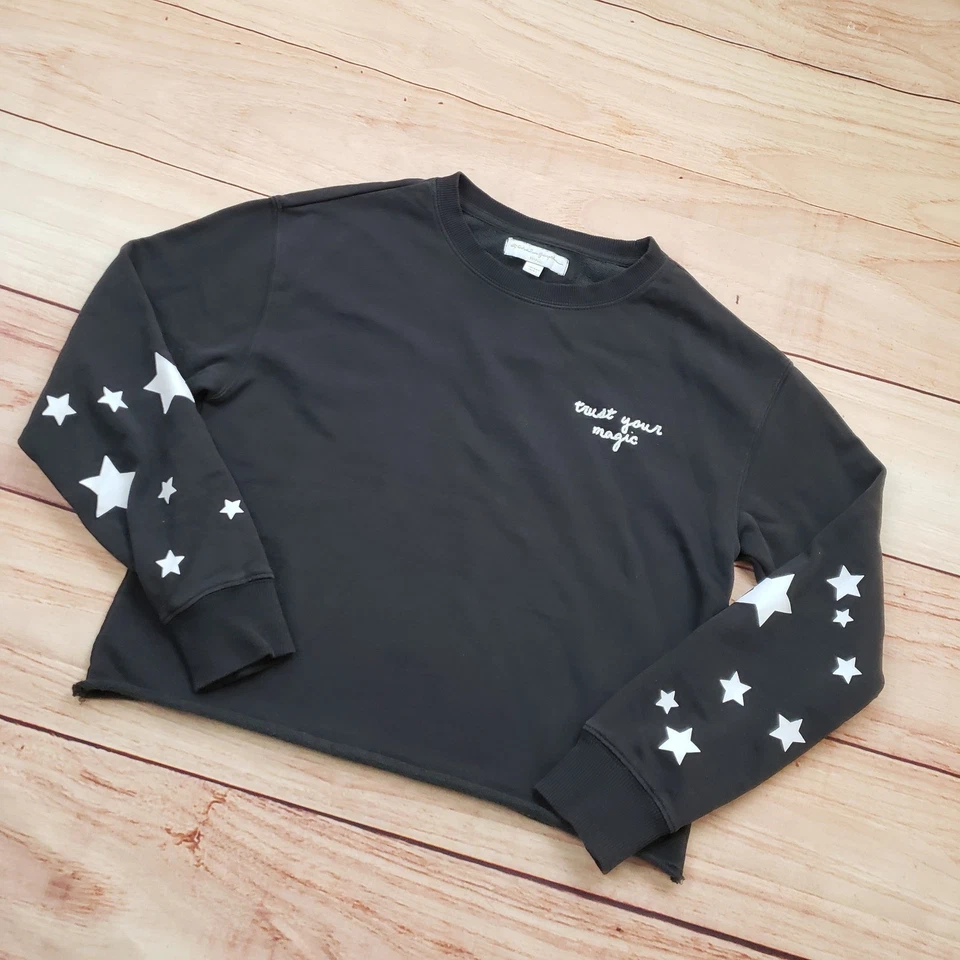 Spiritual Gangster Sweatshirt Womens XS Black Trust Your Magic Star Cropped - Image 2 of 4