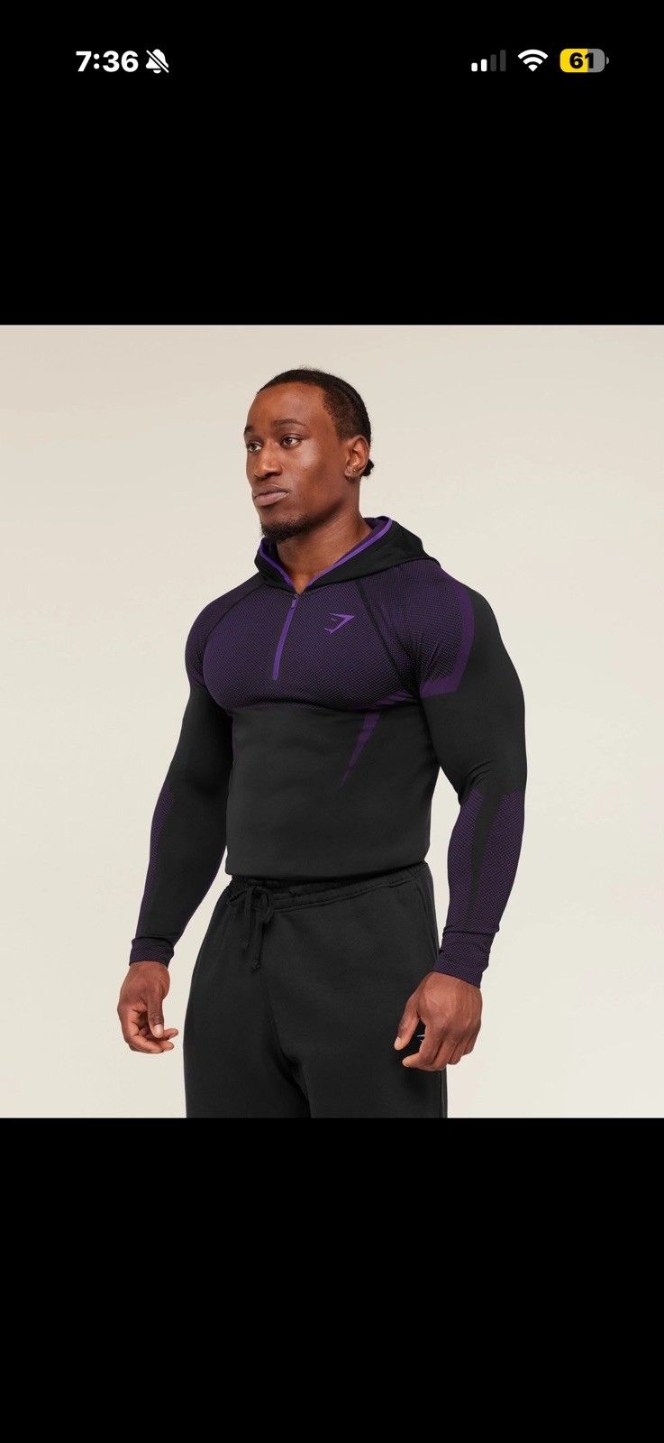 Gymshark Onyx 5.0 Seamless Hoodie- Black/Athletic Purple Size Medium 