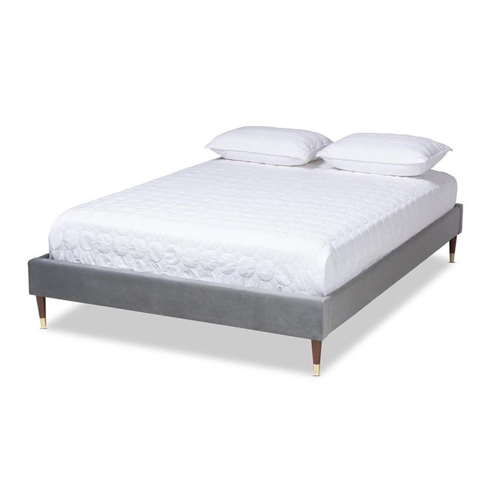 Baxton Studio Volden Velvet Upholstered Wood Platform Full Bed in Gray