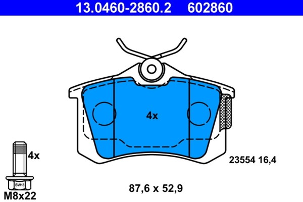 ATE Bremsbelagsatz Scheibenbremse 13.0460-2860.2 FüR VW Audi Golf Polo A4 B7 8ED-image
