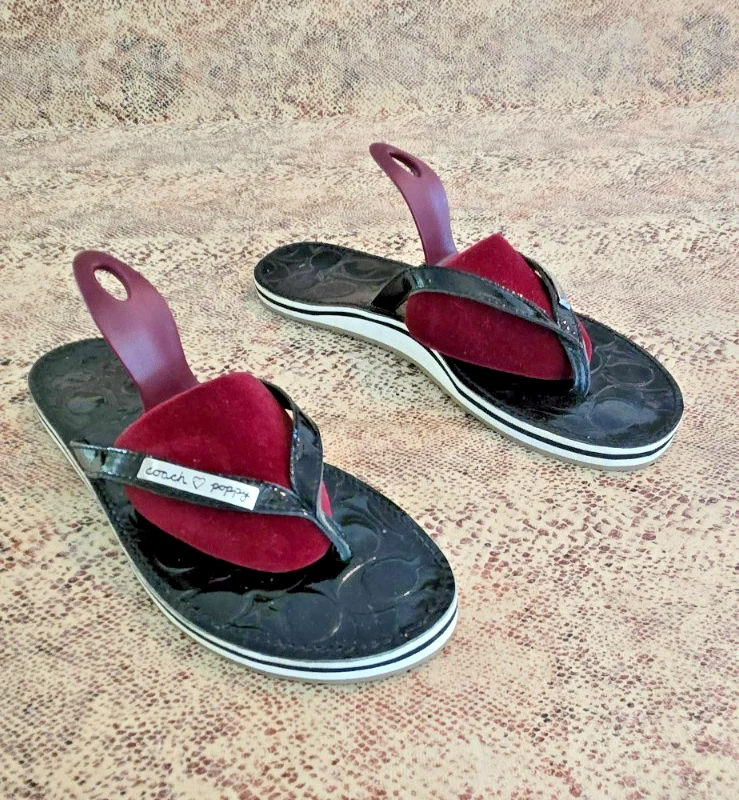 Coach Patent Leather Low (1-1.9 in) Heel Height Sandals for Women