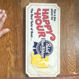 Pabst Blue Ribbon Beer Happy Hour Advertising Sign Plaque ©1983