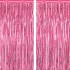 2 Pack Pink Party Decorations, 3.28 FT x 7.05 FT Pink Backdrop, Metallic Tinsel