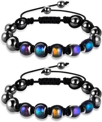 2 Pieces Adjustable Mood Bracelet Dazzling Shimmer Color Changing Beads Yoga Bea