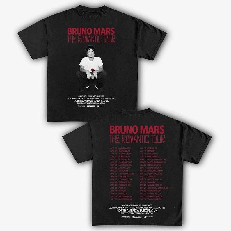 Bruno Mars The Romantic Tour 2026 Double Sided T-Shirt