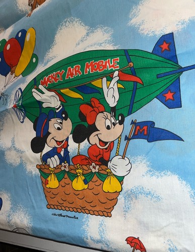 VTG Pacific Disney Mickey Mouse Air Mobile Twin Flat Sheet Dumbo Goofy Pluto