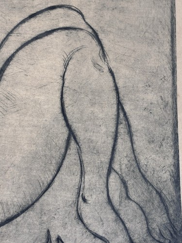 Estampe gravure vintage signée mère et enfant moderniste figuratif maternité art - Photo 10 sur 18