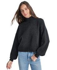 DKNY Jeans Women's Boxy Cropped Mock-Neck Sweater Black Size M 1685