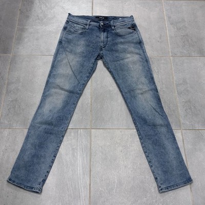 Replay Jeans Herren W32 L32 Blau Anbass Slim Fit M914 Zip Fly Light Denim 32x32