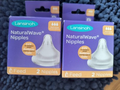 Two Boxes- Lansinoh Naturalwave Baby Bottle Nipples, Fast Flow, Anti-Colic, 2 Ct