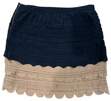 Maeve Anthropologie Tiered Scalloped Skirt Size 12 Black Tan