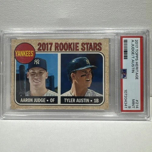2017 TOPPS HERITAGE #214 AARON JUDGE TYLER AUSTIN RC PSA 9 MINT