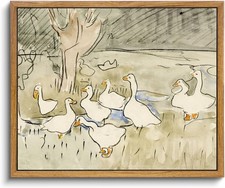 Framed Vintage Nursery Wall Decor, Farmhouse Duck 8"L x 10"W,