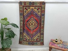 Vintage Turkish Rug Handknotted Wool Anatolian 3.5x6 Ft Distressed Boho