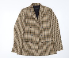 Zara Woman Brown Check Double-Breasted Blazer Size L
