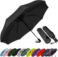 Compact Travel Umbrella - Windproof Auto Open/Close, Small Folding Umbrella for