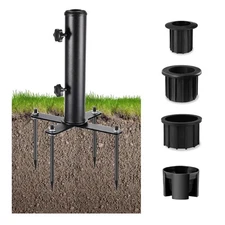 Removable Inground Umbrella Stand Anchor with 4 Spike, Metal Grass Umbrella G...