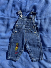 Vintage 90s Winnie The Pooh Denim Overalls Dungarees Romper Baby 6-12M