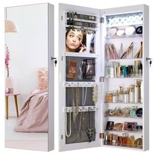 YOKUQINA LED Wall-mounted and Door-mounted Full-length Mirror Jewelry Cabinet