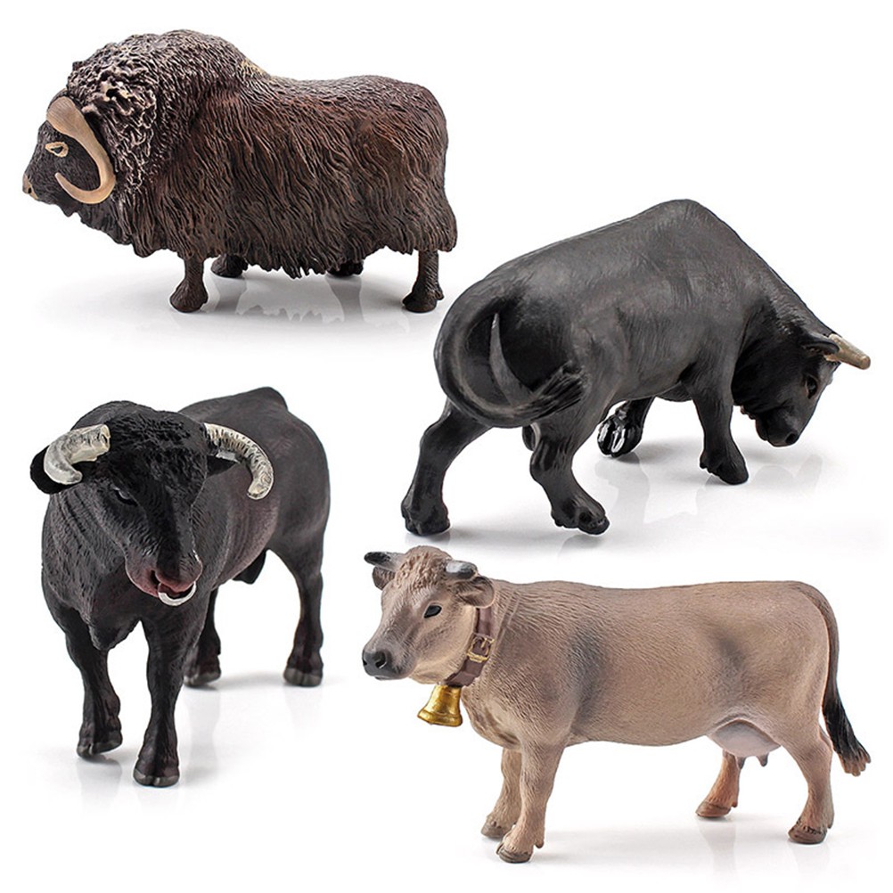 4 Pcs Simulation Farm Cow Cattle Ox Bull Figurine PVC Farm Animal Model Action.