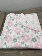Baby Gear Pink Green Flowers Baby Blanket Lovey White Fleece Floral 30" x 30"