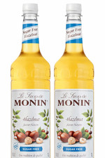 MONIN Sugar Free Hazelnut Syrup 1L x 2 Coffee & Cocktail Flavouring SEE DATES