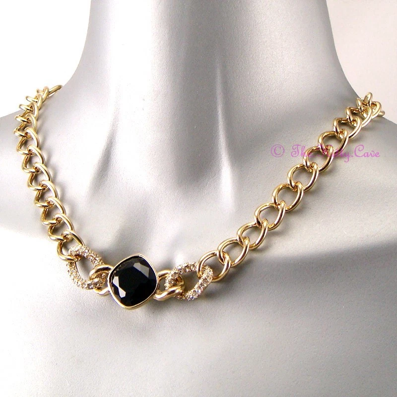 Oro Pltd Wag Destacado Toggle Barra en T Gargantilla Collar de Cadena con Cristales de Swarovski Foto 4 de 4