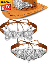 2 Pcs Rhinestone Cowboy Hat Bands for Women Bling Cowgirls Hat Bands Adjustable