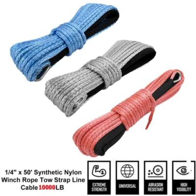 1/4''x50'10000LBS Synthetic Winch Rope Line Recovery Cable 4WD ATV Grey/Red/Blue