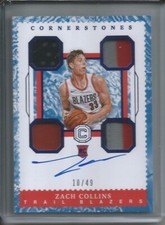 ZACH COLLINS 2017-18 PANINI CORNERSTONES QUARTZ QUAD PATCH ON CARD AUTO RC /49
