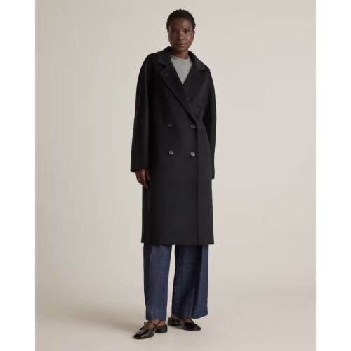 Quince Italian Wool Double-Breasted Slouch Coat Black Size S NWT