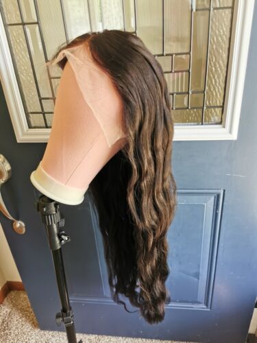 Ready To Go Bleached Knots High Quality Sexy 30'' Human Hair Front Lace Wig 1B - Picture 18 of 24