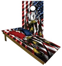CORNHOLE BEANBAG TOSS GAME USA Flag Eagle Claw w Bags Game Boards Set