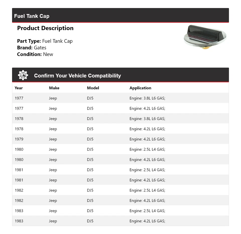 Para 1977-1983 Jeep DJ5 tanque de combustível tampa portões 1978 1979 1980 1981 1982 - Imagem 2 de 4