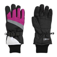 Aquarius Girls Purple  Black Thinsulate Snow  Ski Gloves Wrist Strap L 11-16 
