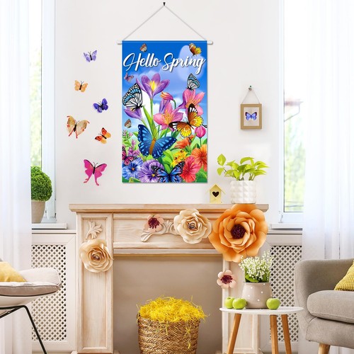 Hello Spring Decorations Colorful Flowers Butterflies Door Sign Gift 19.6"x11.8" - Picture 6 of 12