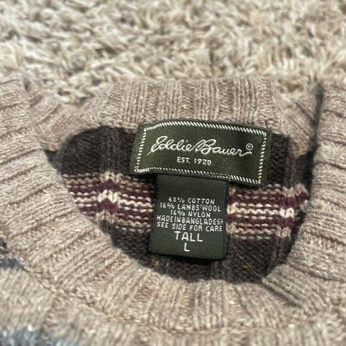 Vtg Eddie Bauer Chunky Lambs Wool Blend Sweater Sz L Tall - Picture 2 of 3