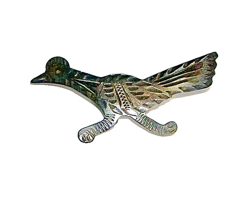 2594:: MEDIUM. 1950s Roadrunner Pin or Brooch marked Mexico 925 GC01. Stamped