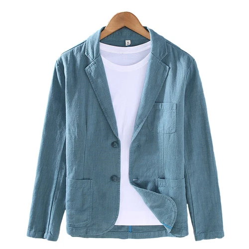 Herren Lässig Baumwolle Leinen Blazer Zwei Knopf Anzug Formell Business Jacke Slim Fit - Bild 12 von 28