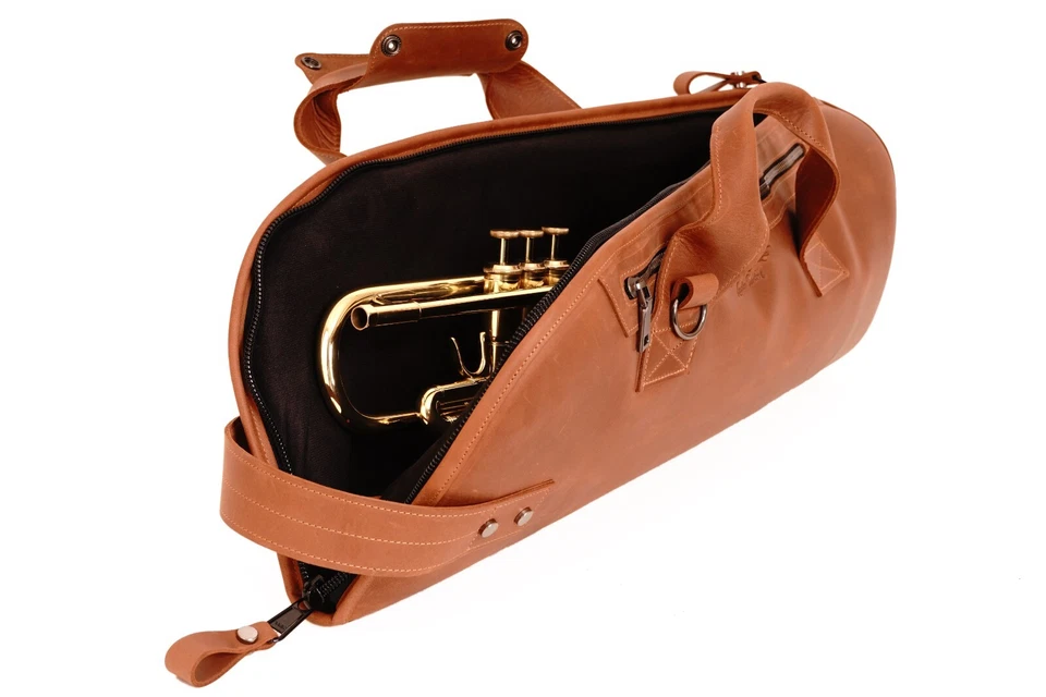 Bolso de concierto trompeta de cuero. Funda de cuero trompeta. Trompeta soporte individual cuero Foto 2 de 4