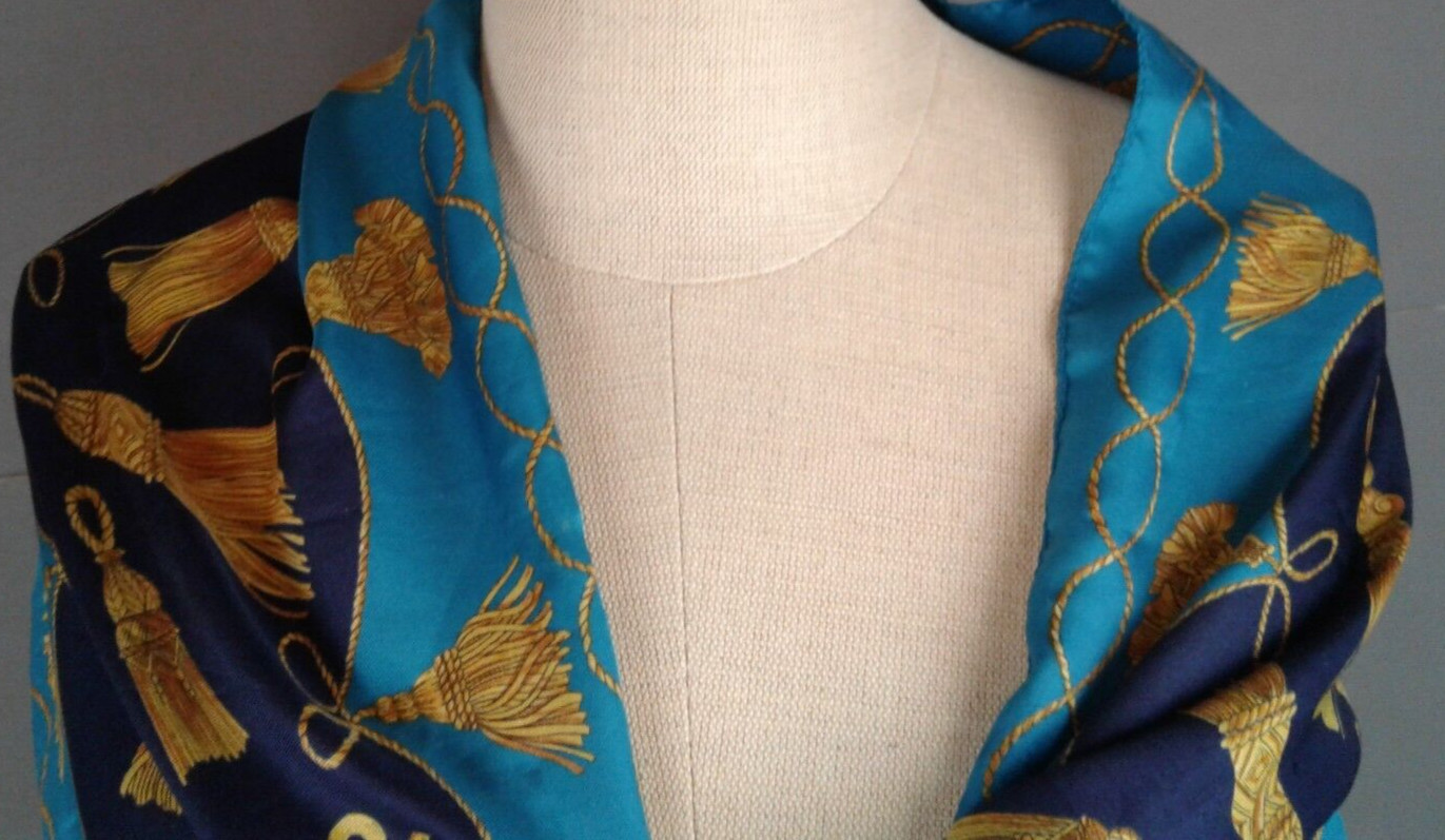 Ladies Blue Polyester Rectangular Scarf With Gold… - image 8