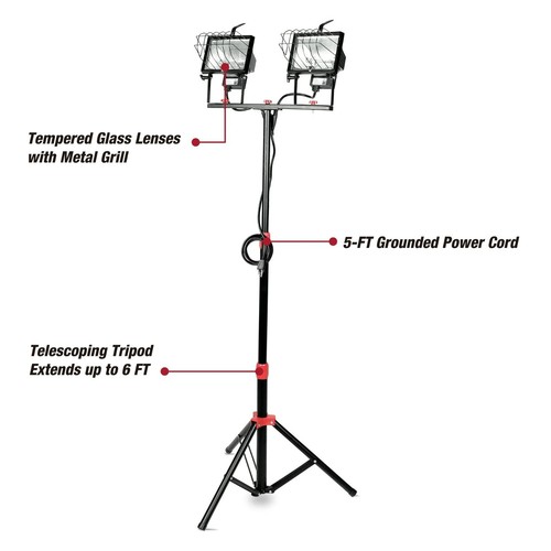 Hyper Tough 1000W Halogen 2 Light Corded Tripod Mounted Portable Work Light 7625 - Picture 4 of 4