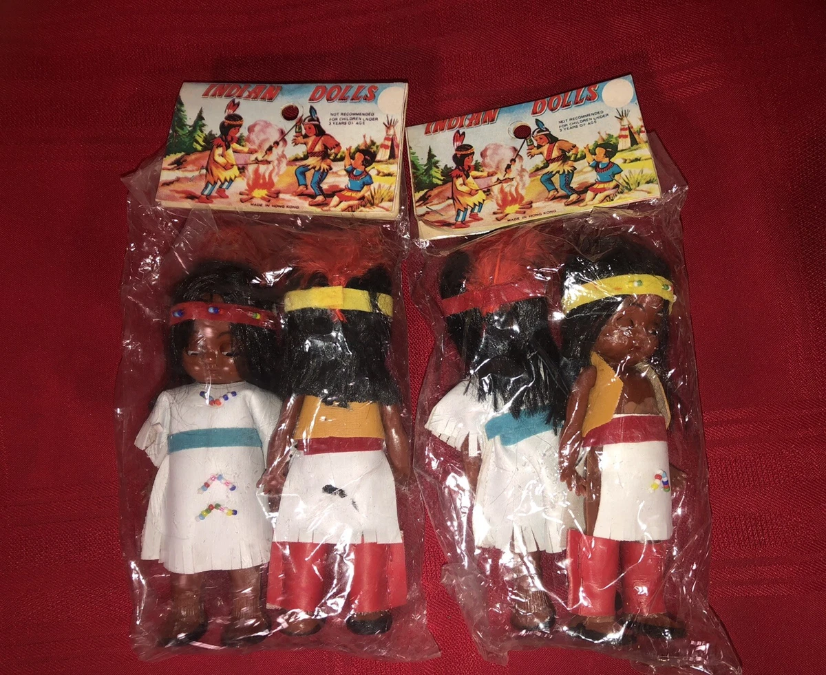 VINTAGE 1950 S NIP SET 4 6 INDIAN DOLLS TOYS HONG KONG ESTATE SALE FIND