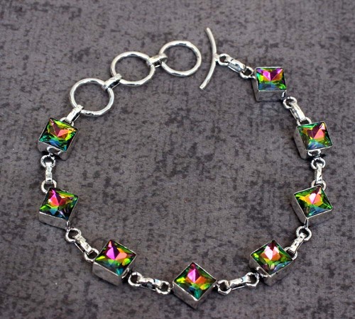Arcobaleno Mistico Topazio Sfaccettato Collana Bracciale Anello Orecchini Set Gioielli - Foto 15 di 23