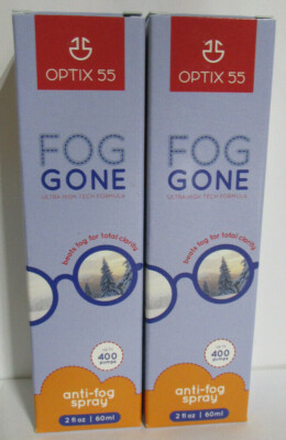 Lot of 2 New Optix 55 Fog Gone Eye Glass Anti Fog Spray Bottles 2 fl. oz. 