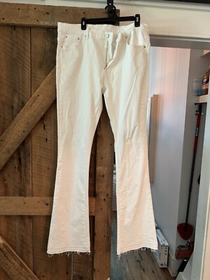 New MNML Jeans White Stretch Moto Denim Skinny Flared Pant Size 40