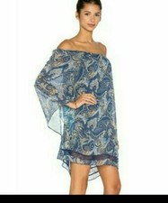 Alice & Olivia Mosaic Paisley Print On Or Off The Shoulder Lined Dress * Small 